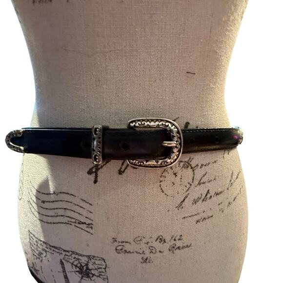 Brighton Vintage Black Leather Belt with Silver Buckle and Trim Medium main image 10